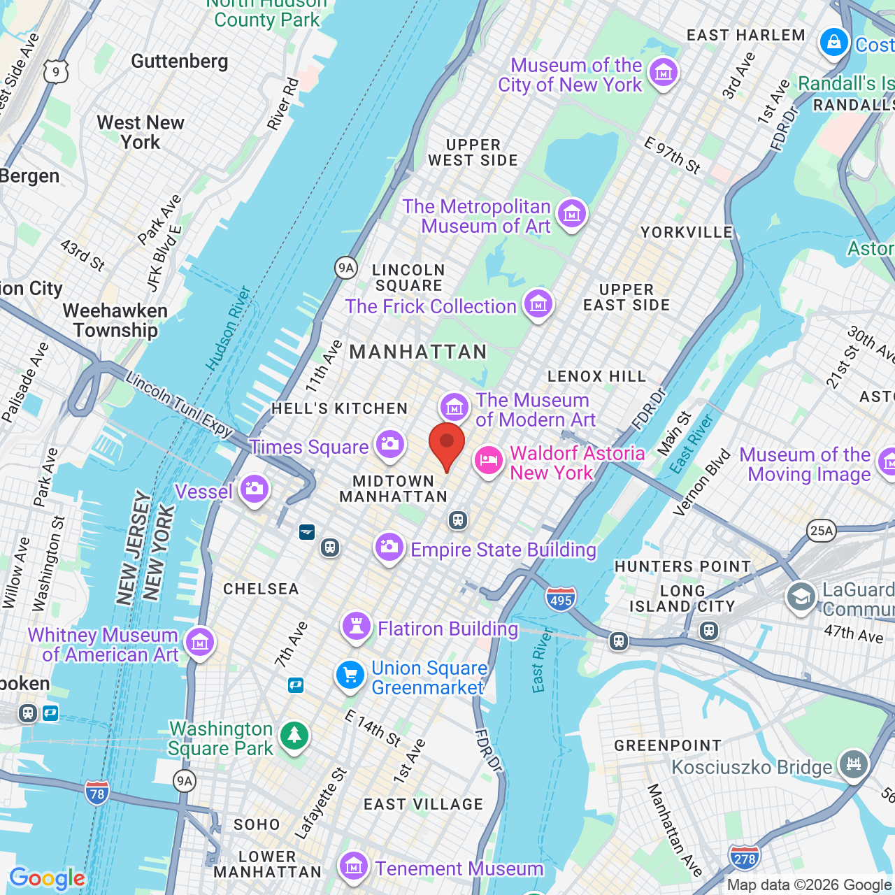 Google map image of our location in 590 5th Ave, Suite 1111 New York, NY